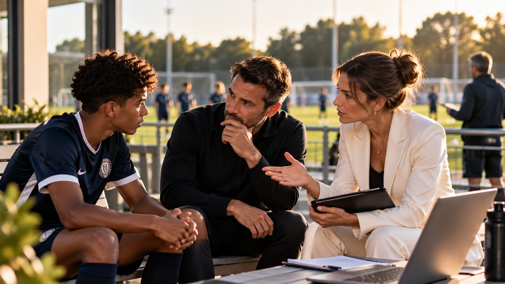 Discussion professionnelle au bord du terrain