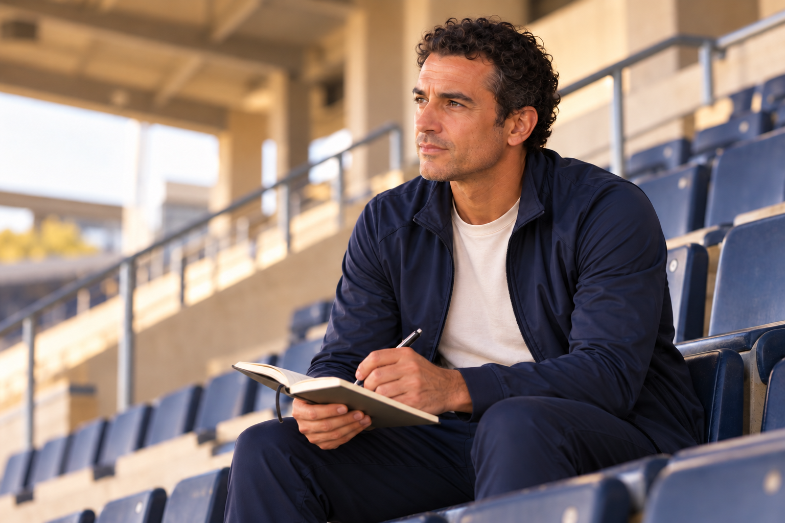 Professionnel observant le football avec un carnet de notes